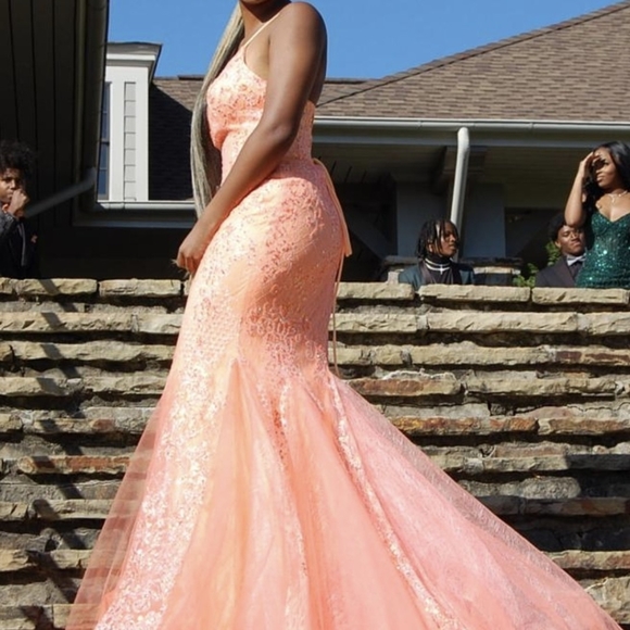 Beautiful prom/formal dress.  Like new. Worn once. Orange/ coral color dress. - Picture 4 of 5